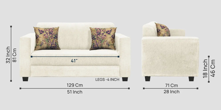 Lipu Fabric 2 Seater Sofa In Ivory Cream Colour - Febonic Living