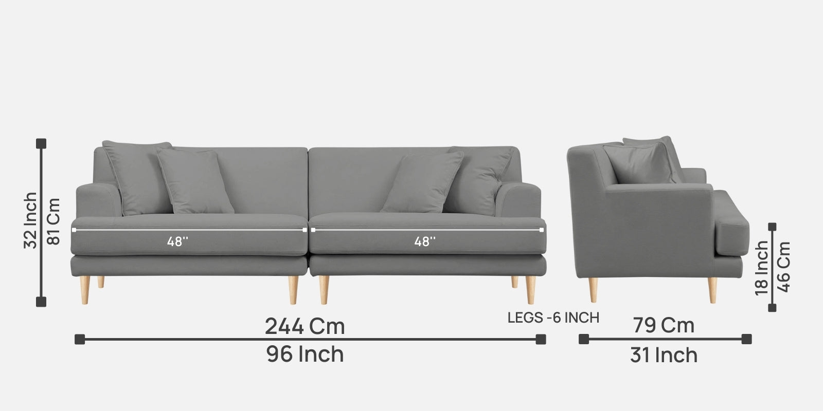 Woody Fabric 4 Seater Sofa in Concrete Grey Colour