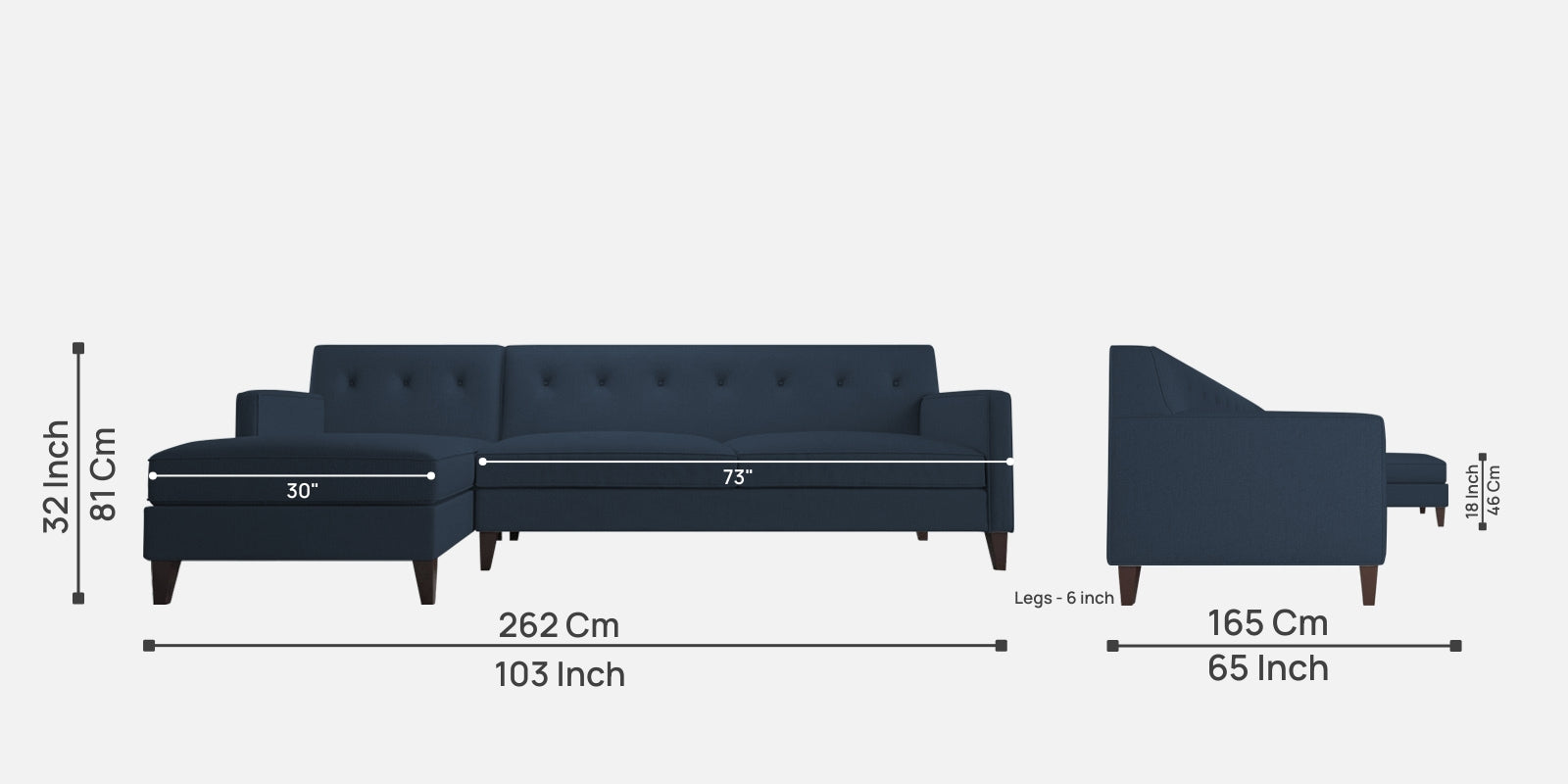 Miller Fabric RHS Sectional Sofa (3+Lounger) in Denim Blue Colour