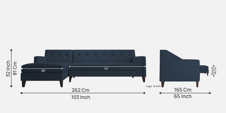 Miller Fabric Rhs Sectional Sofa 3 Lounger In Denim Blue Colour - Febonic Living
