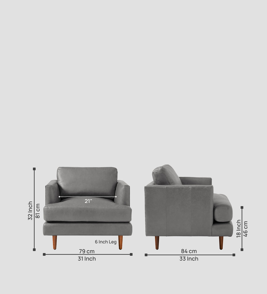 Sterio Leatherette 1 Seater Sofa In Dim Grey Colour - Febonic Living