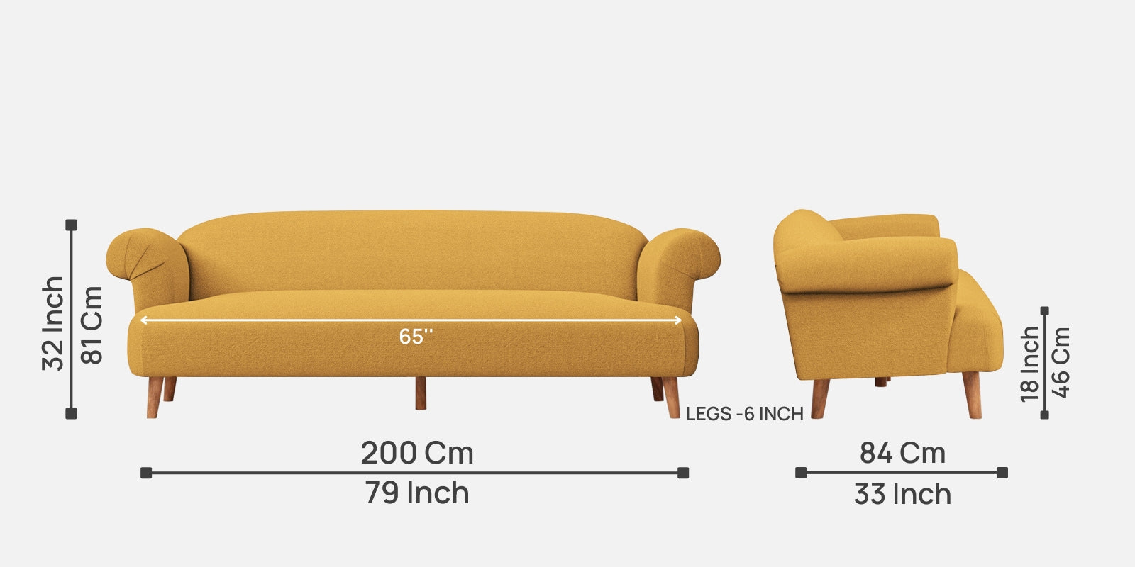 Barber Fabric 3 Seater Sofa in Corn Yellow Colour