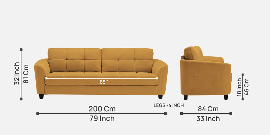 Mulan Fabric 3 Seater Sofa In Corn Yellow Colour - Febonic Living