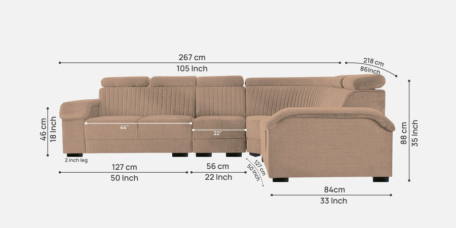 Draco Fabric 6 Seater Corner Sofa In Cookie Beige Colour - Febonic Living