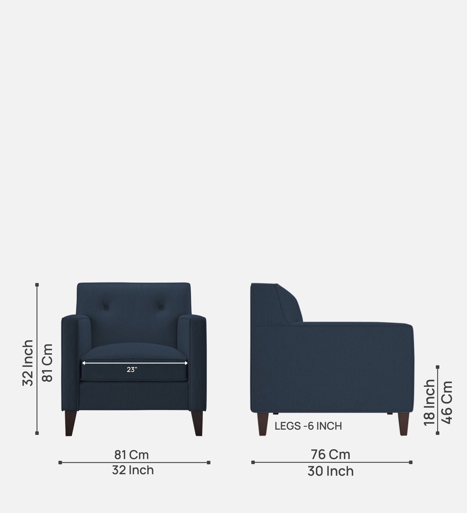 Miller Fabric 1 Seater Sofa in Denim Blue Colour