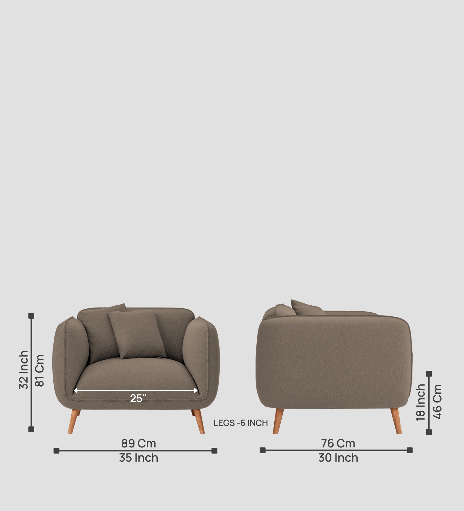 Zia Fabric 1 Seater Sofa In Hazel Beige Colour