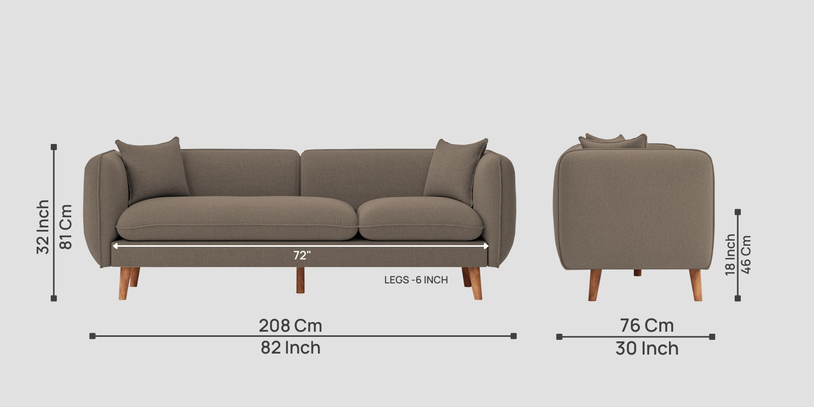 Reva Fabric 3 Seater Sofa In Hazel Beige Colour - Febonic Living