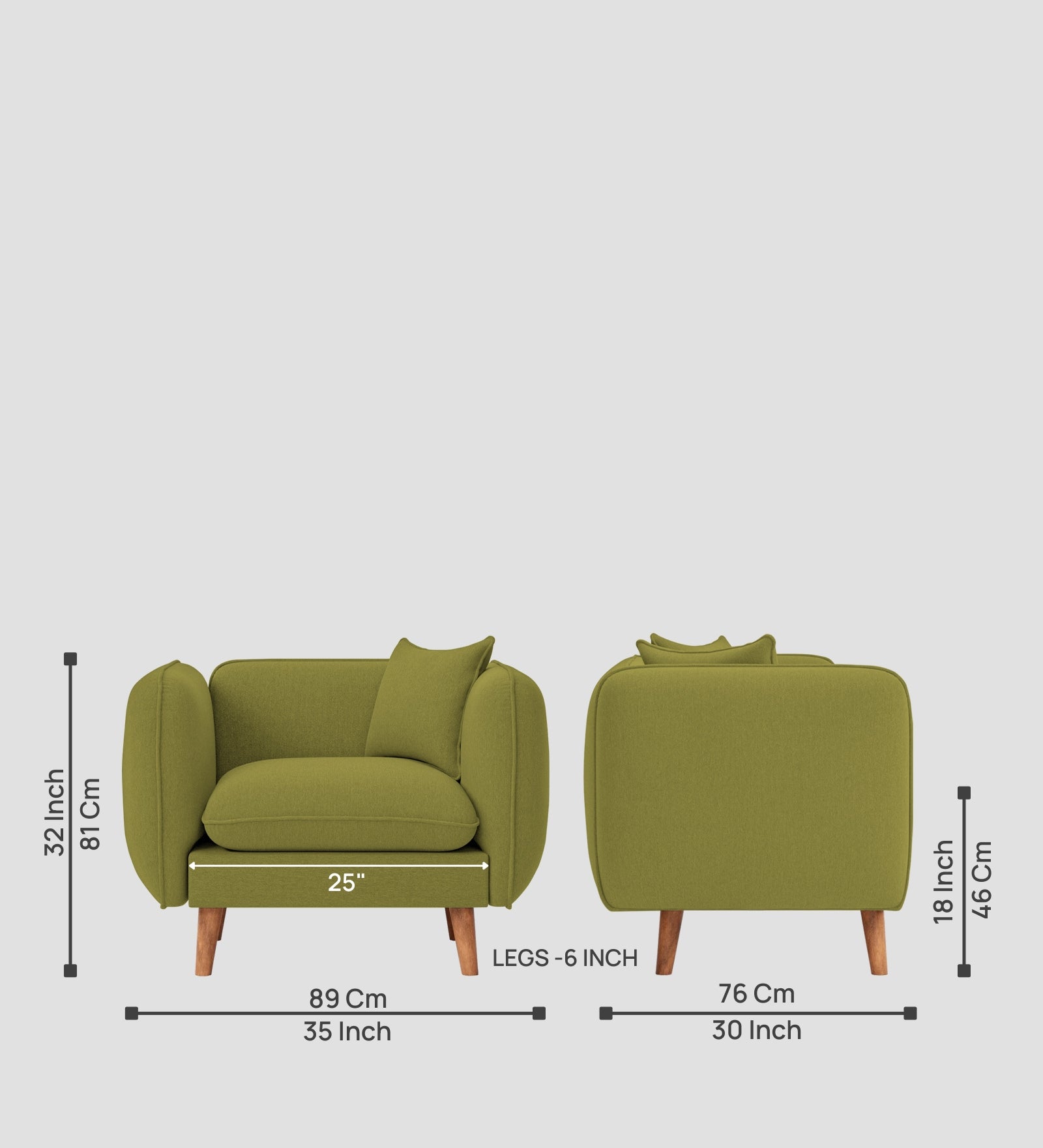 Reva Fabric 1 Seater Sofa In  Kelly Green Colour - Febonic Living