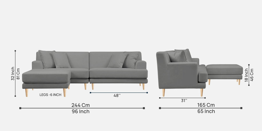 Woody Fabric Rhs Sectional Sofa 3 Lounger In Smoke Grey Colour - Febonic Living