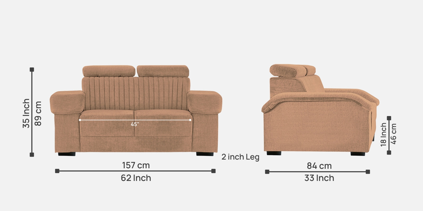 Draco Fabric 2 Seater Sofa In Cosmic Beige Colour - Febonic Living