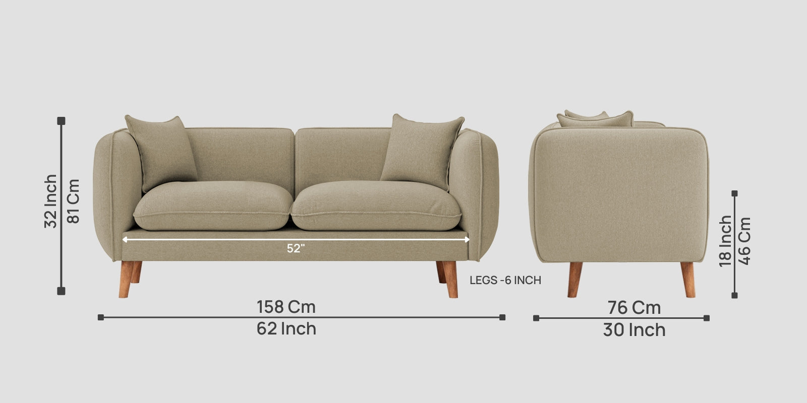 Reva Fabric 2 Seater Sofa In Honey Beige Colour - Febonic Living