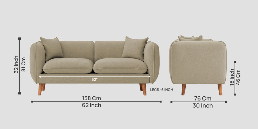 Reva Fabric 2 Seater Sofa In Honey Beige Colour - Febonic Living