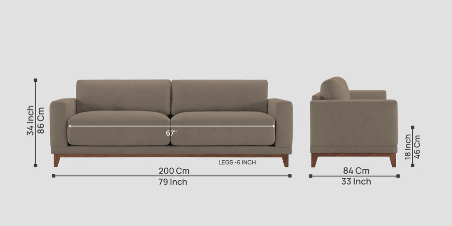 Esha Fabric 3 Seater Sofa In Hazel Beige Colour - Febonic Living