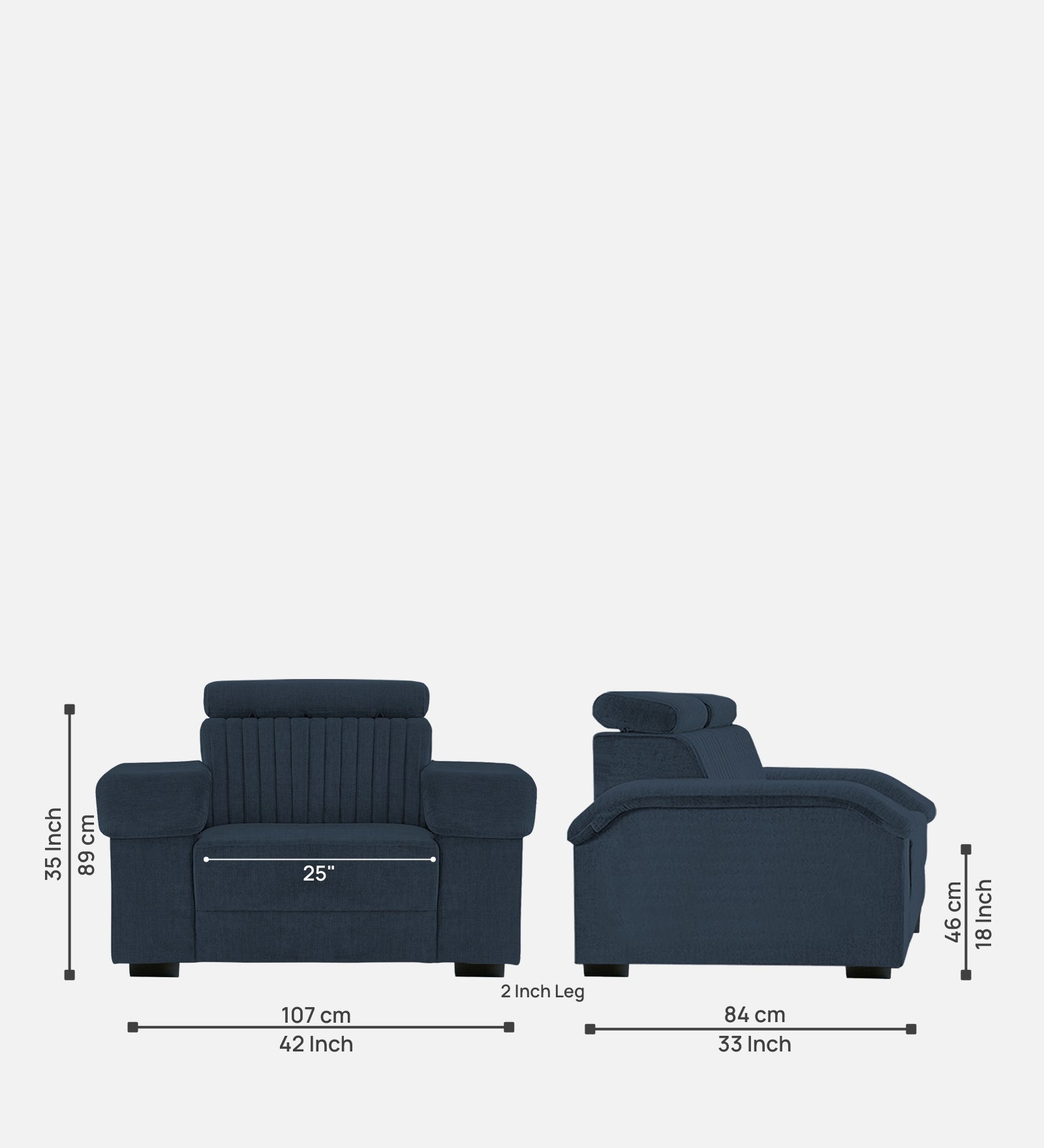 Draco Fabric 1 Seater Sofa In  Denim Blue Colour - Febonic Living