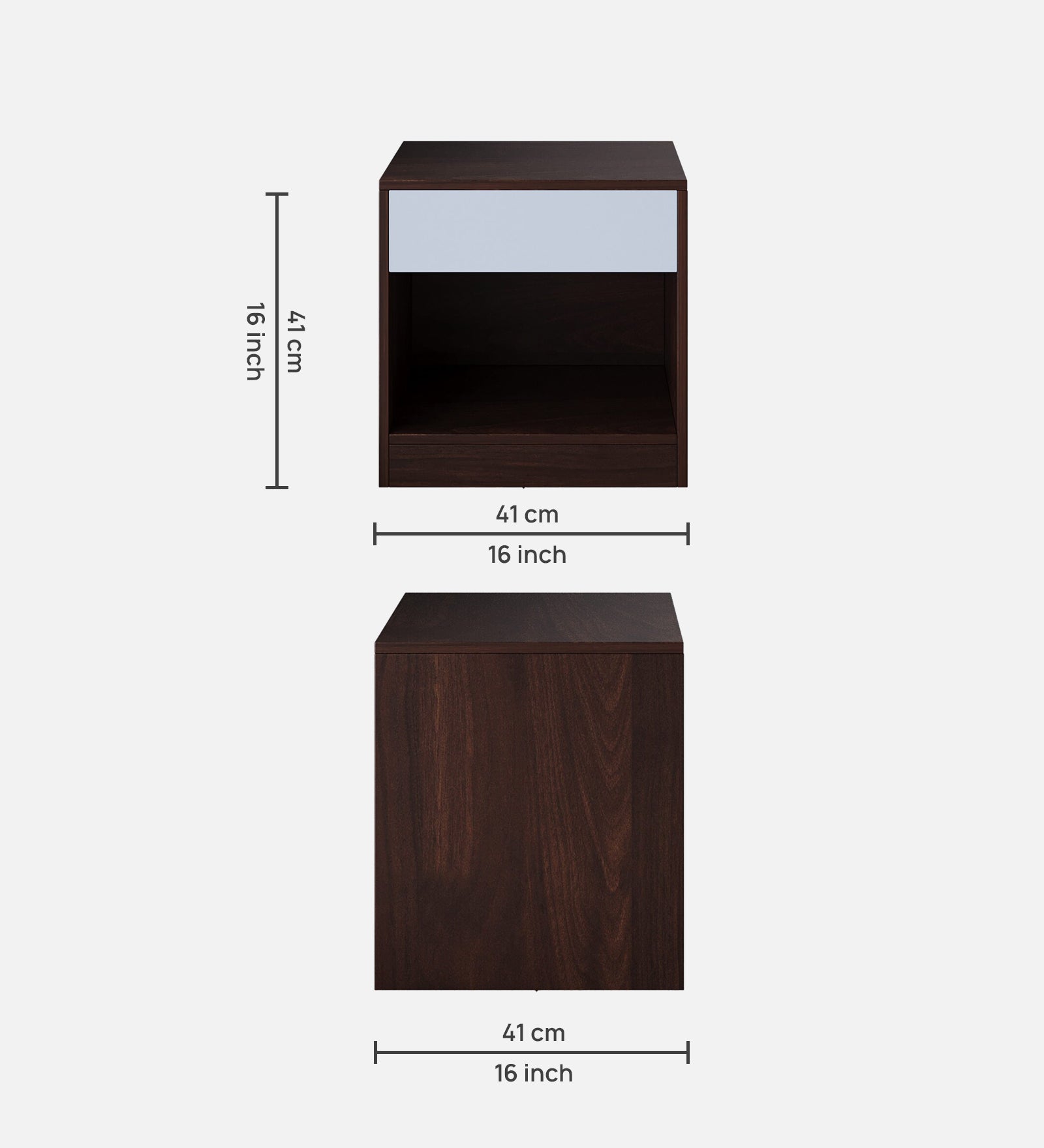Navy Bedside Table With Drawer in Dark Walnut Finish
