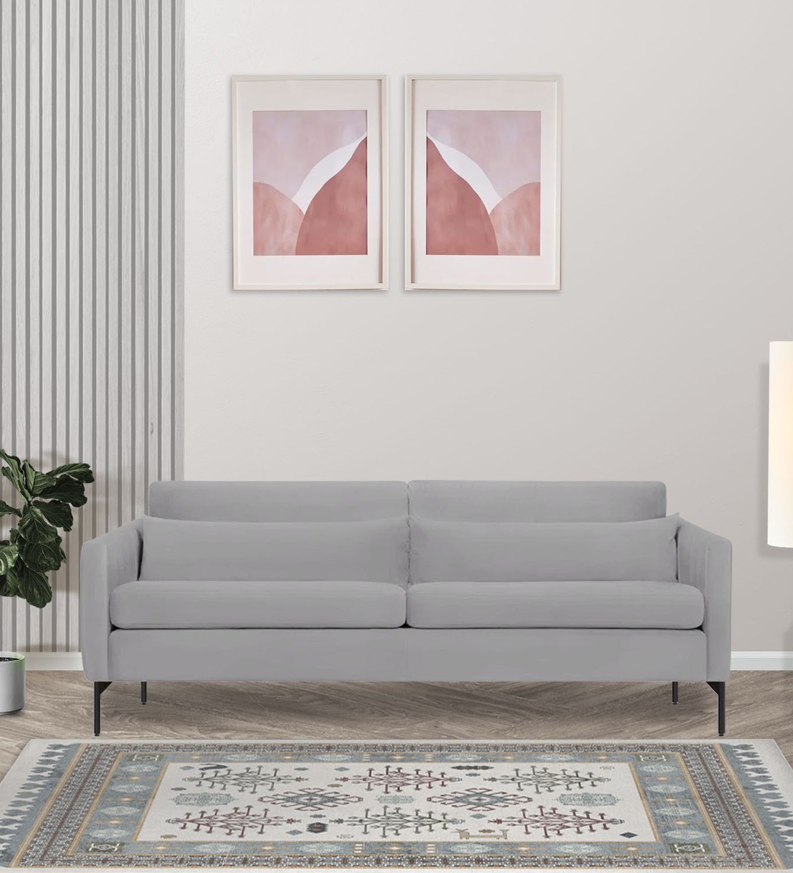 Haru Velvet 3 Seater Sofa in Light Grey Colour