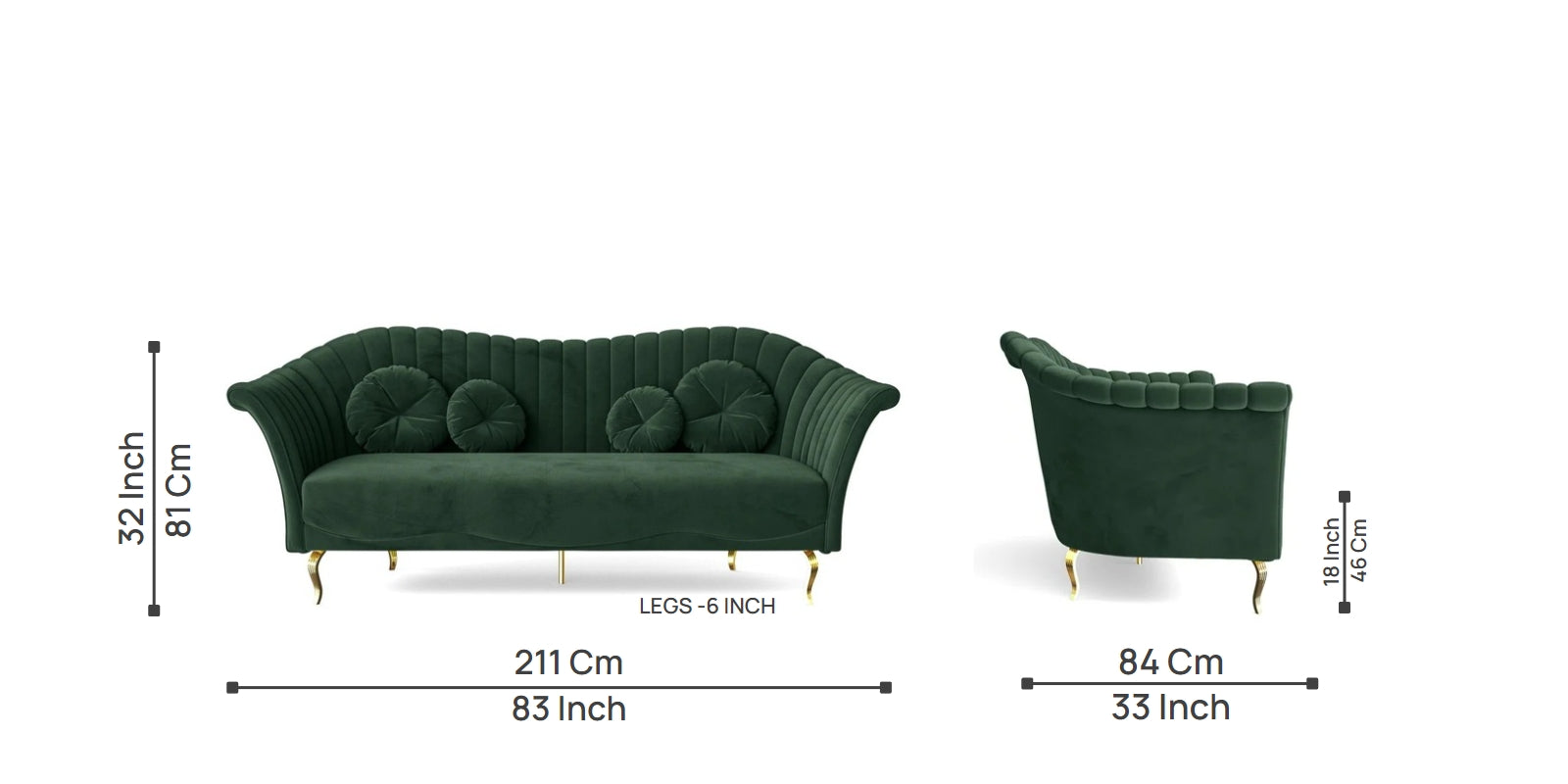 Dikka Velvet 3 Seater Sofa In Amazon Green Colour