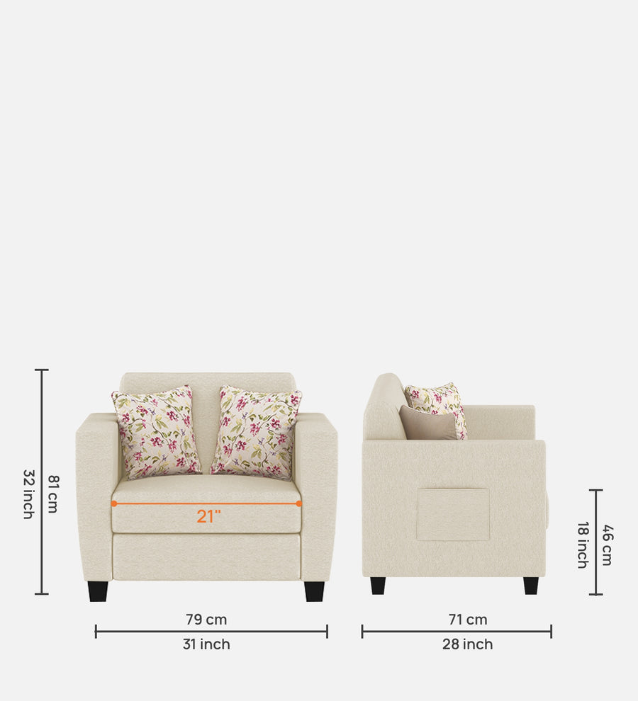 Gozi Fabric 1 Seater Sofa In Ivory Cream Colour - Febonic Living
