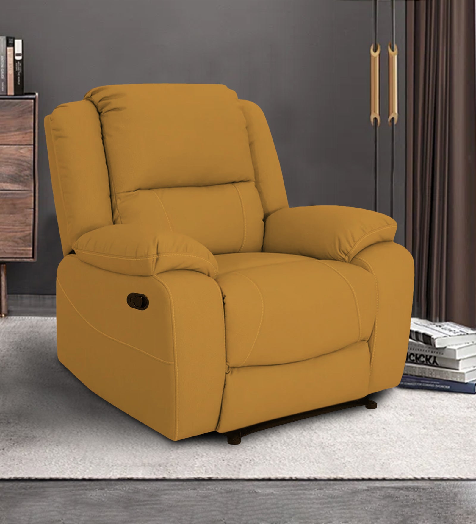 Adley Fabric Manual 1 Seater Recliner In Blush Yellow Colour