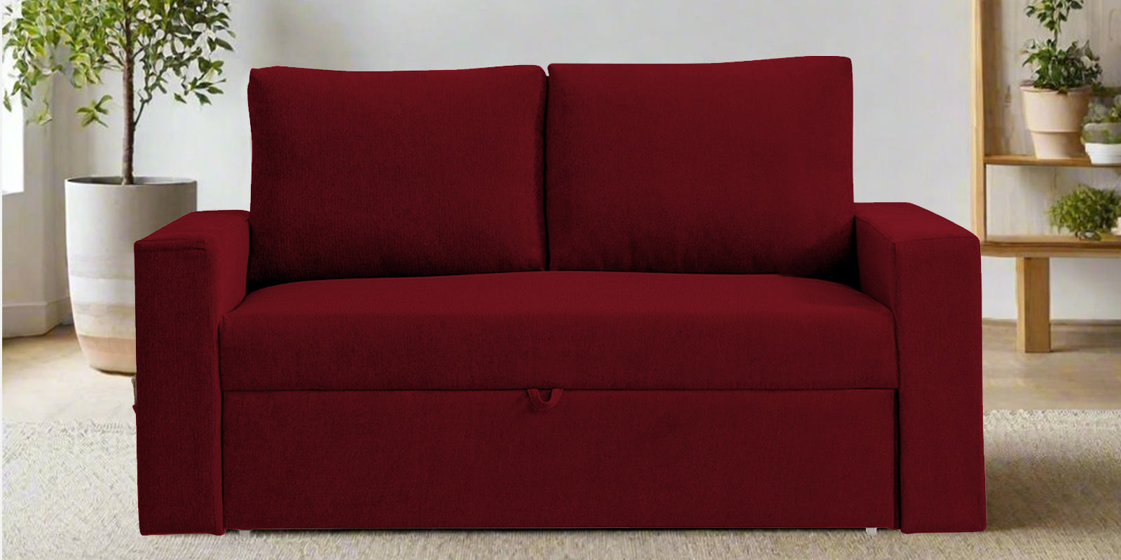 Kara Fabric 2 Seater Pull Out Sofa Cum Bed in Ruby Red Colour