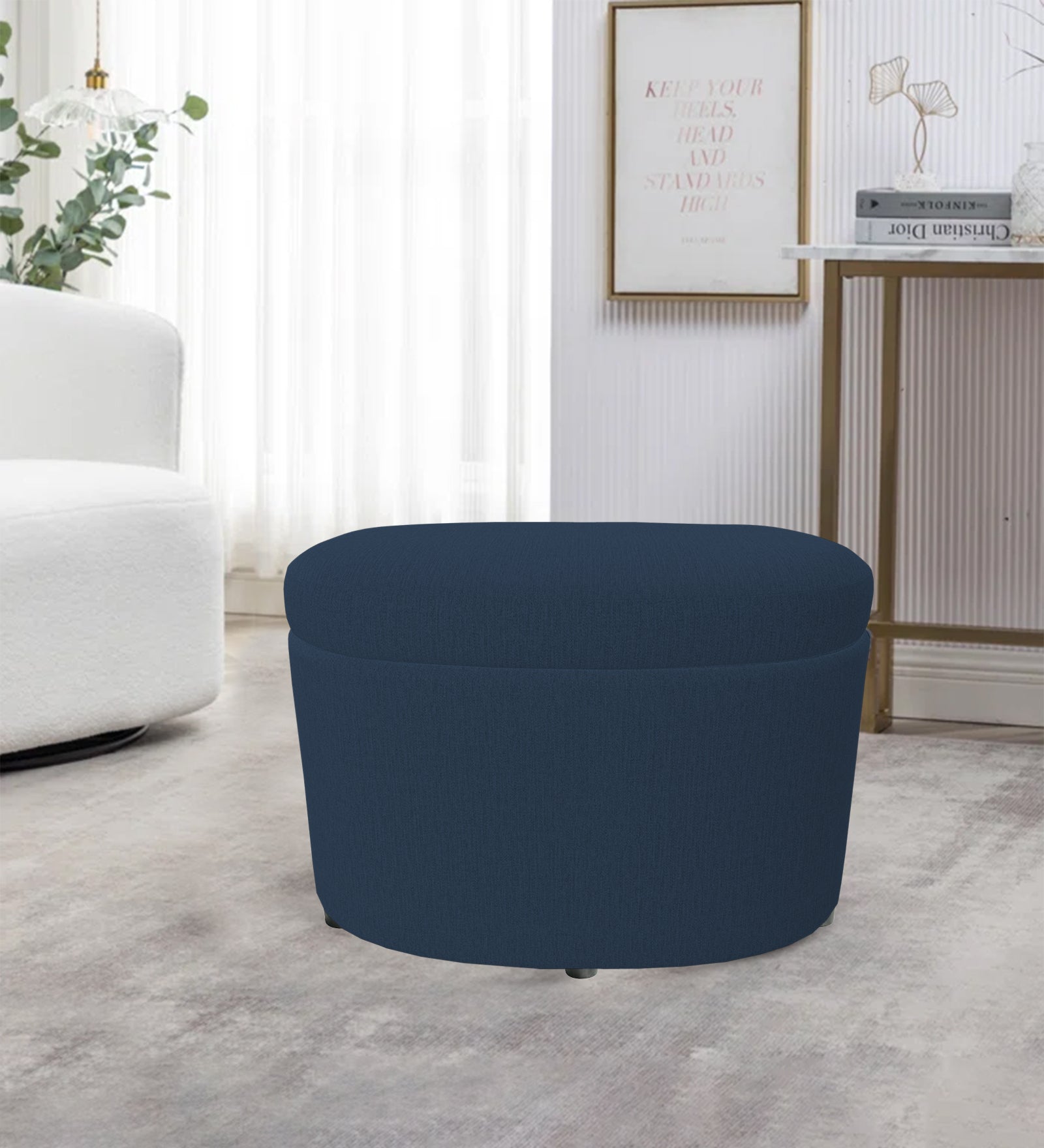 Ruggy Fabric Storage Ottoman in Denim Blue Colour