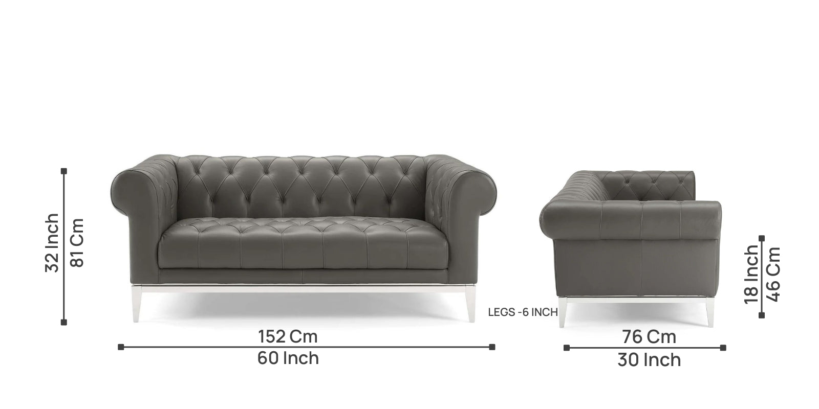 Mickey Leatherette 2 Seater Sofa in Light Grey Colour