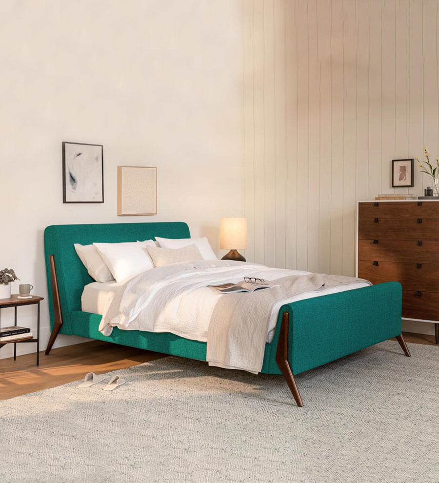 Catla  Upholstered Fabric Queen Size Bed - Sea Green by Febonic Living