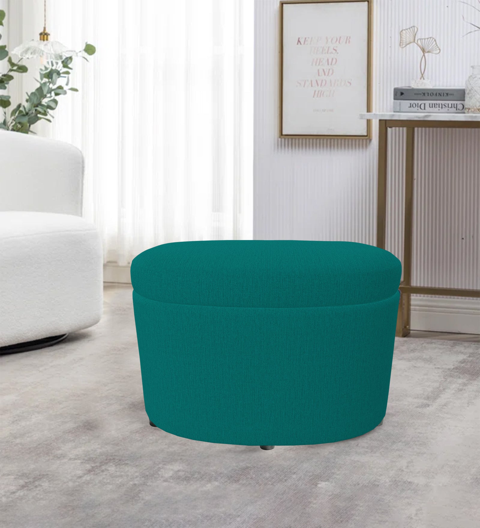 Ruggy Fabric Storage Ottoman in Sea Green Colour