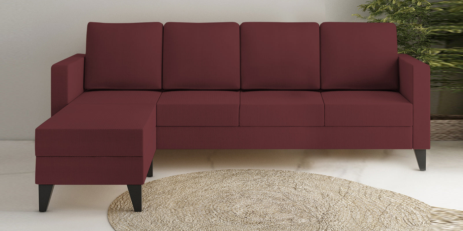 Nori Fabric RHS Sectional Sofa (3 + Lounger) In Blaze Red Colour