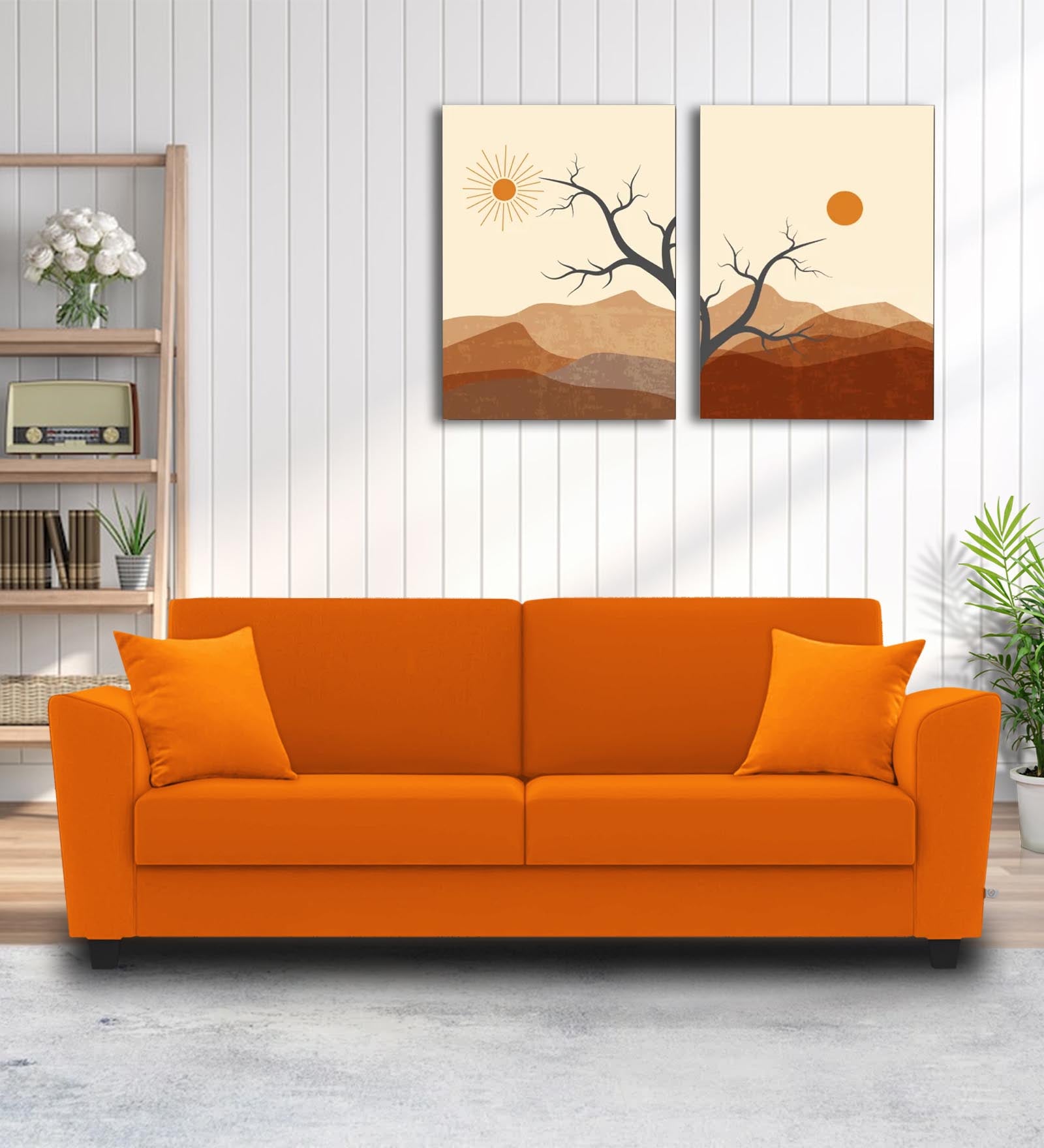 Daku Fabric 3 Seater Sofa in Vivid Orange Colour