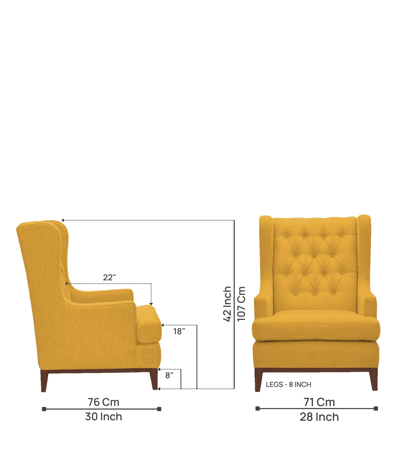 Panas Fabric 1 Seater Wing Chair in Bold Yellow Colour