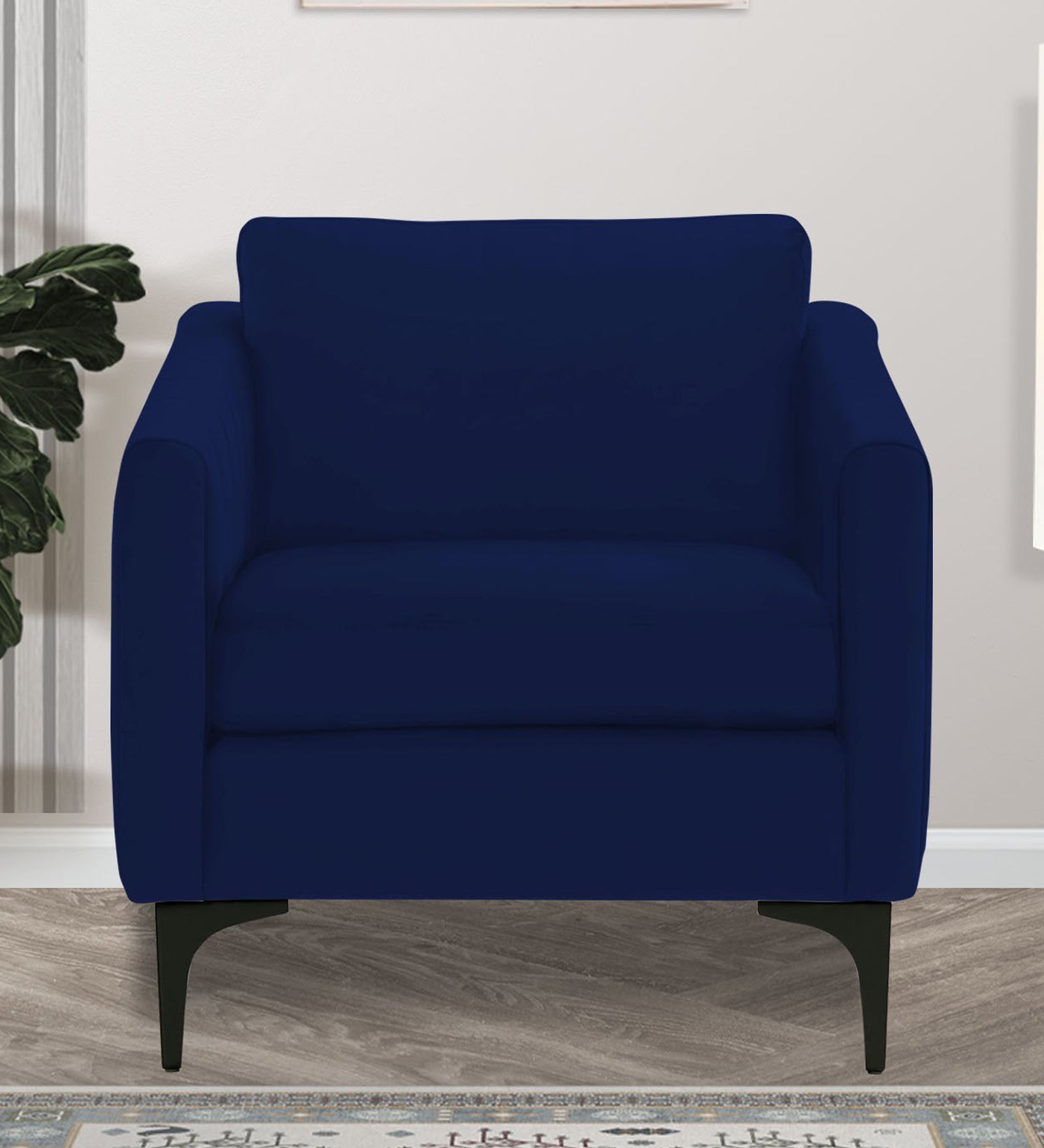 Haru Velvet 1 Seater Sofa in Indigo Blue Colour