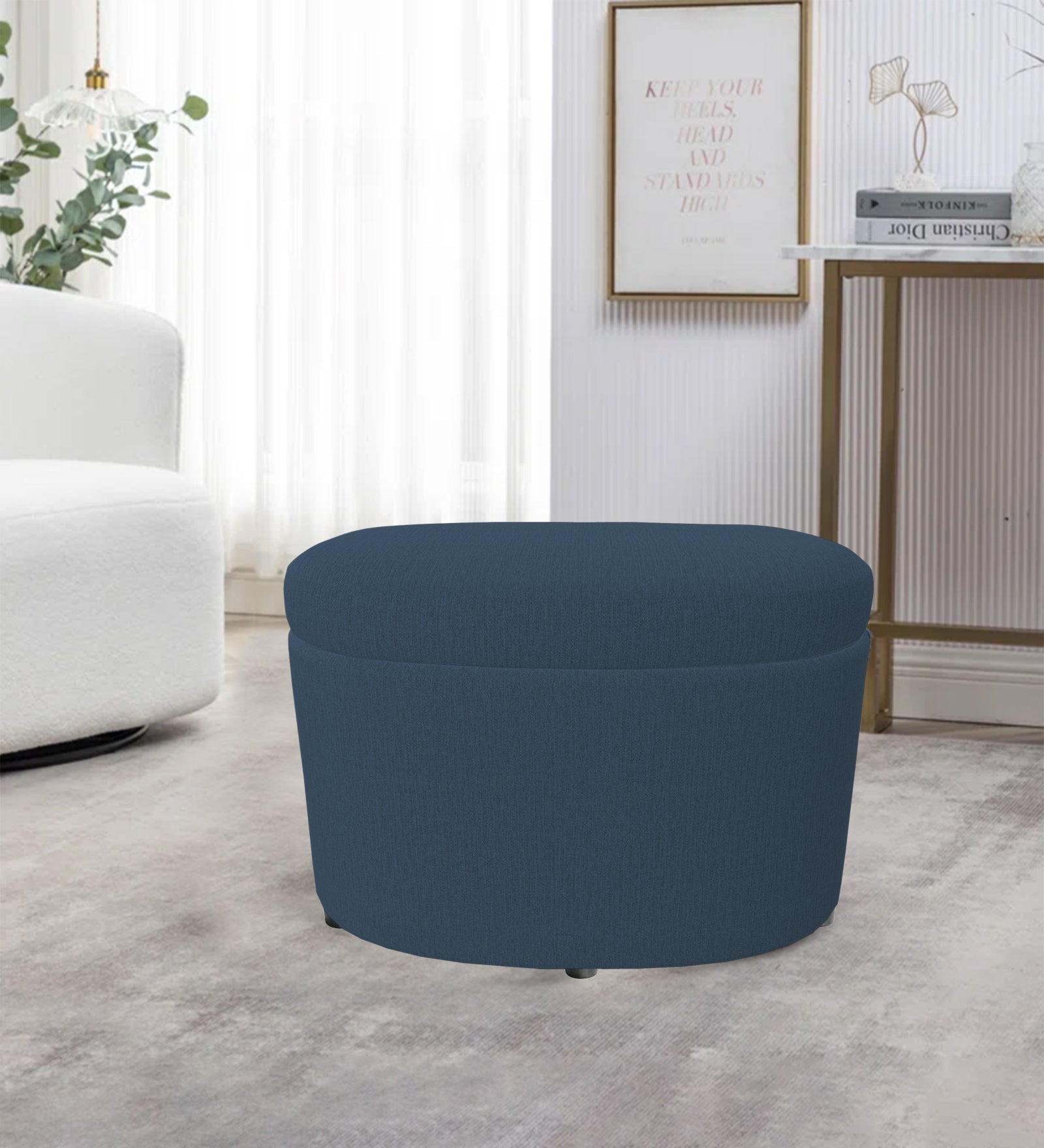 Ruggy Fabric Storage Ottoman in Light Blue Colour