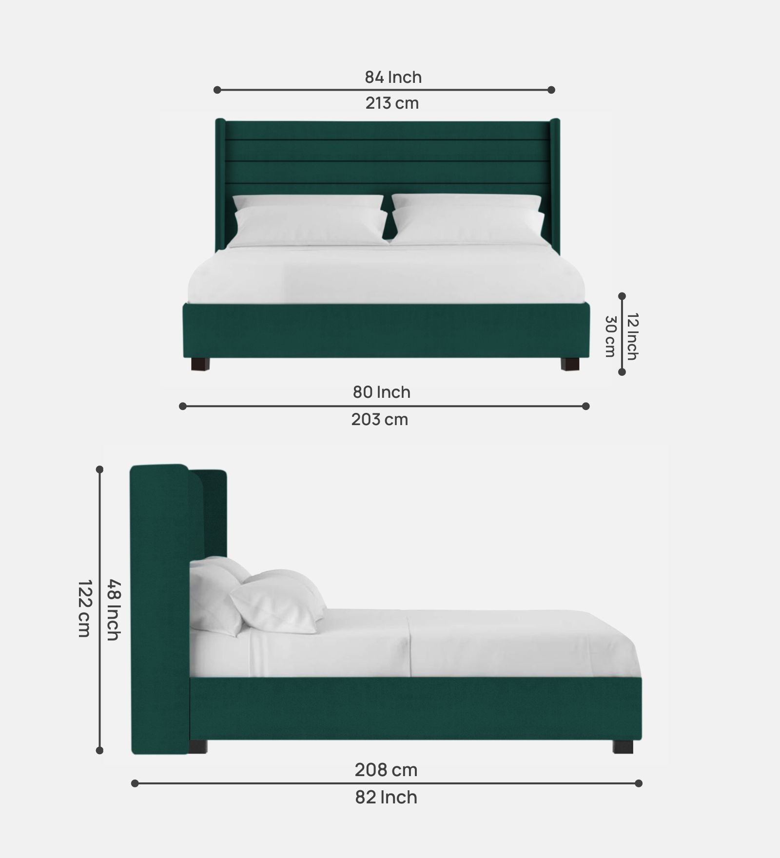 Caliya Velvet King Size Bed In Forest Green Colour