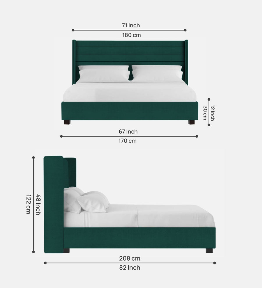 Caliya Velvet Upholstered Queen Size Bed In Forest Green Colour - Febonic Living