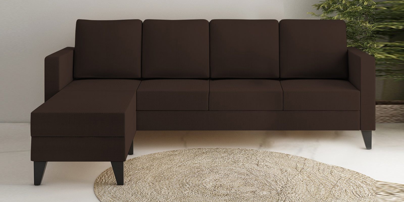 Nori Fabric RHS Sectional Sofa (3 + Lounger) In Cidar Brown Colour