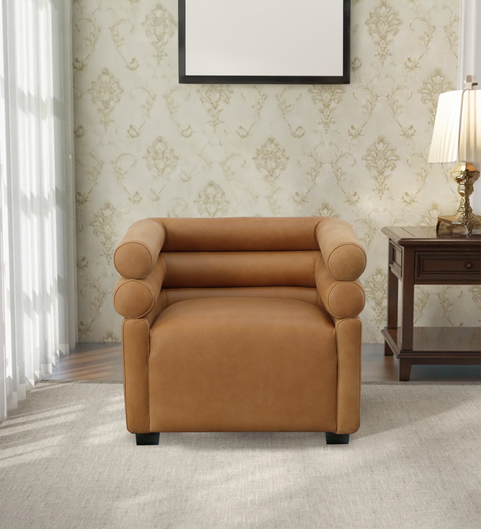 Arve Leather Arm Chair in Matte Brown Colour