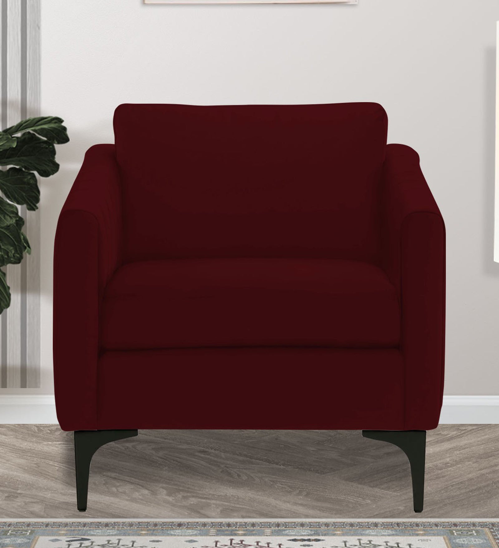 Haru Velvet 1 Seater Sofa in Dark Maroon Colour