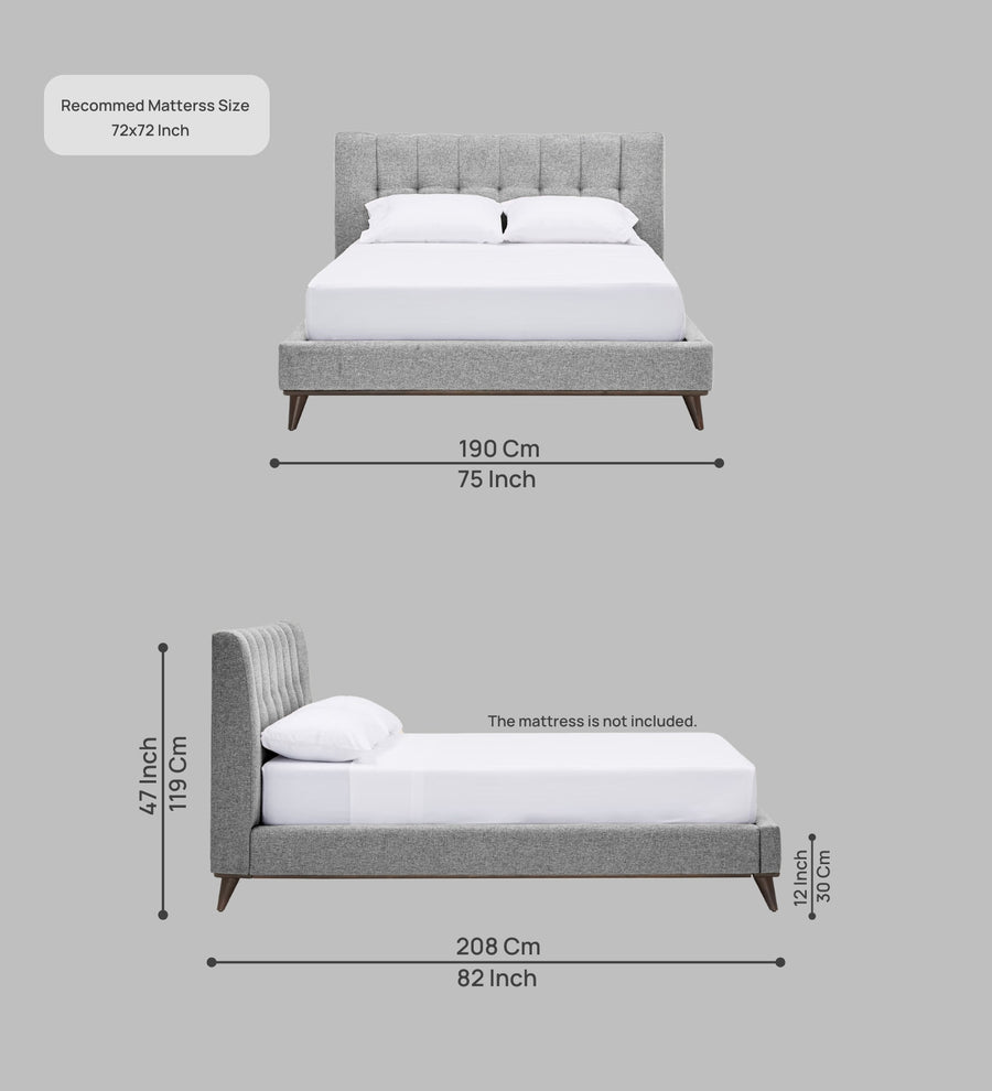 Jasmin Fabric Upholstered King Size Bed In Lit Grey Colour - Febonic Living