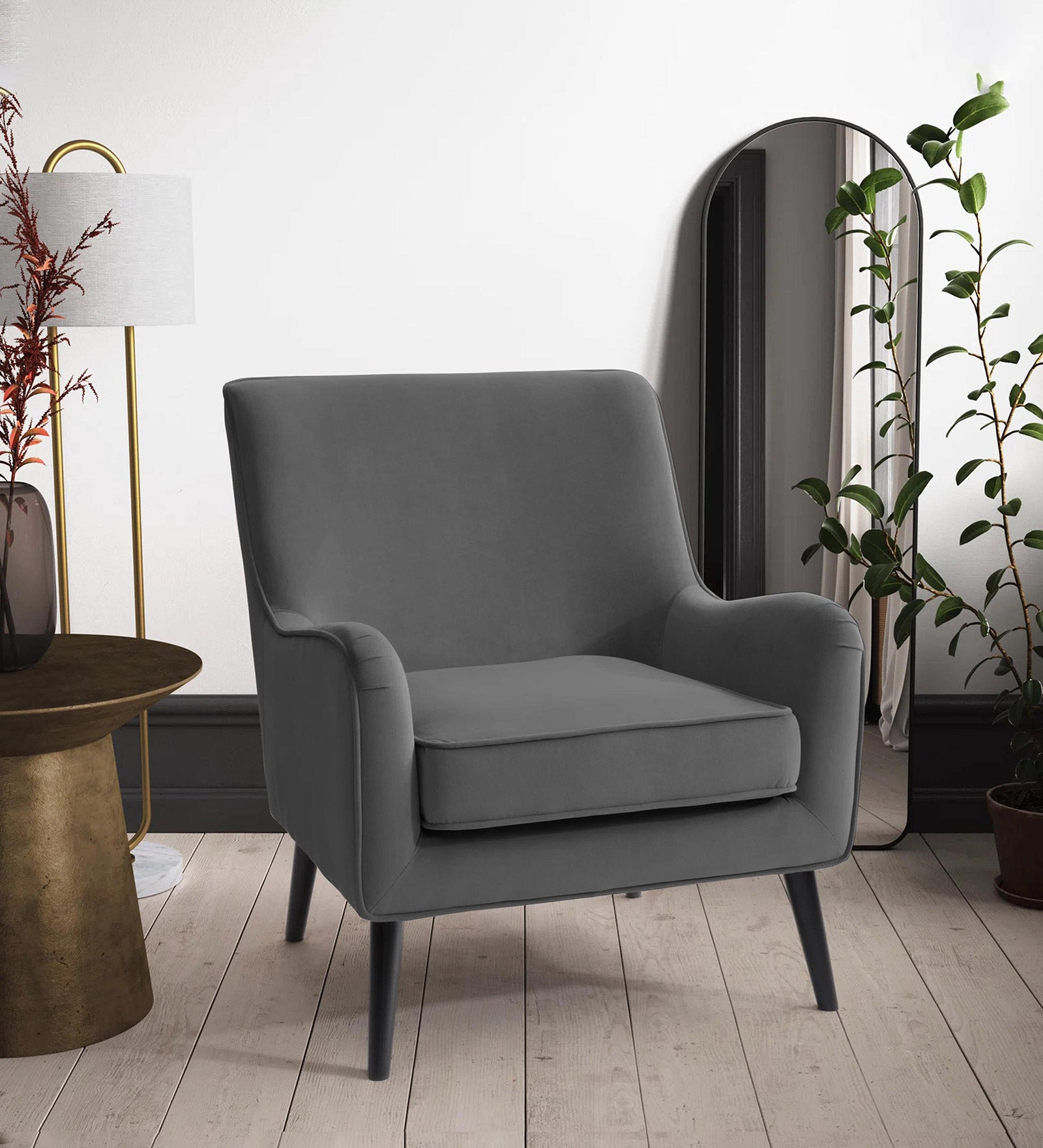Ame Velvet Upholstered Wingback Chair in Davy grey Colour