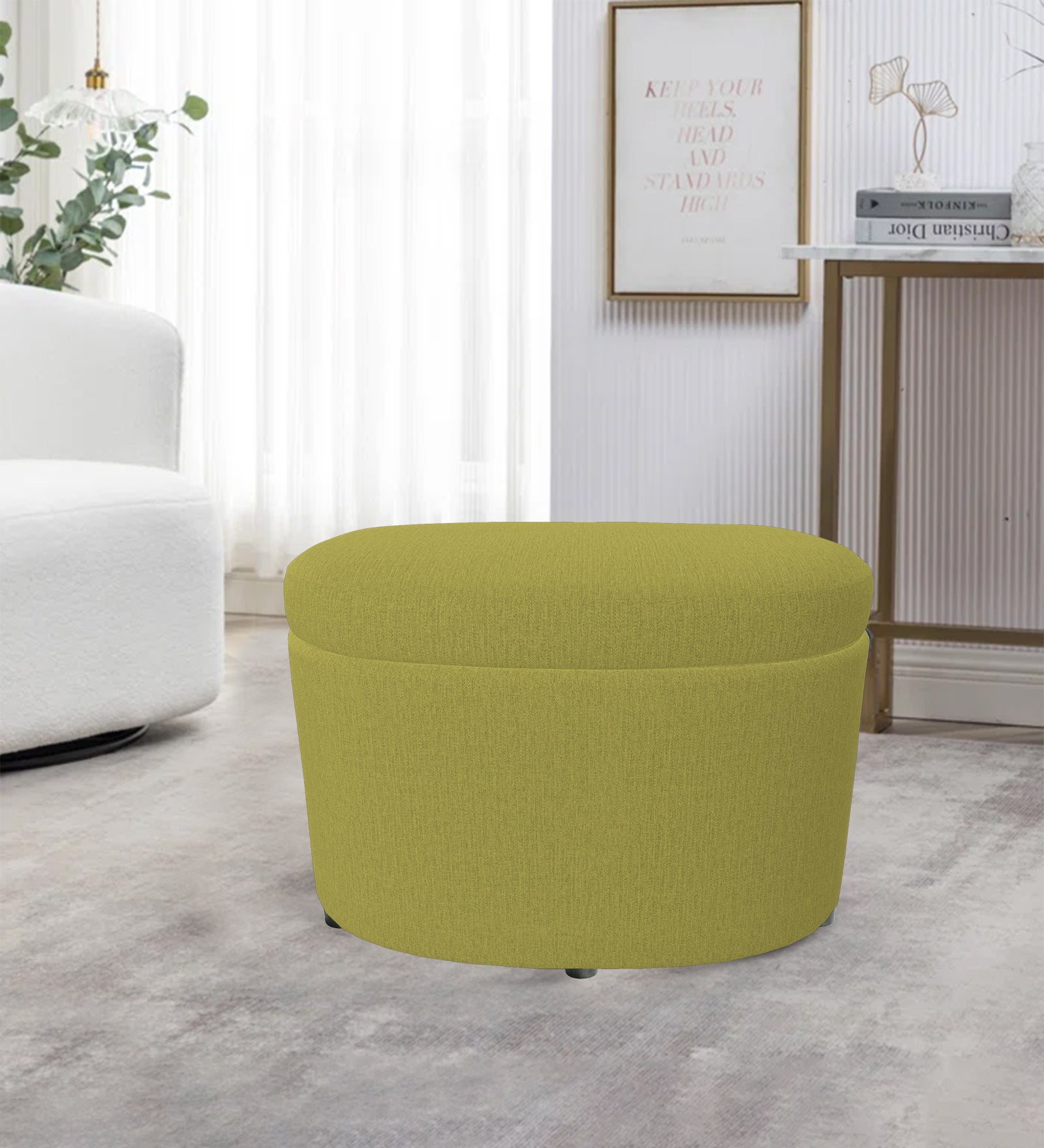 Ruggy Fabric Storage Ottoman in Parrot Green Colour