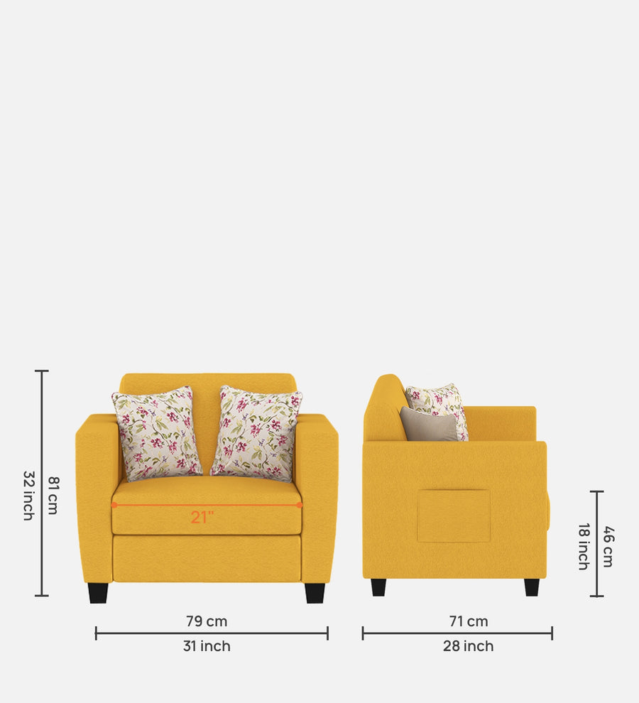 Gozi Fabric 1 Seater Sofa In Bold Yellow Colour - Febonic Living