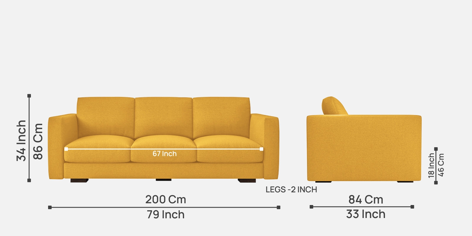 Messy Fabric 3 Seater Sofa in Bold Yellow Colour