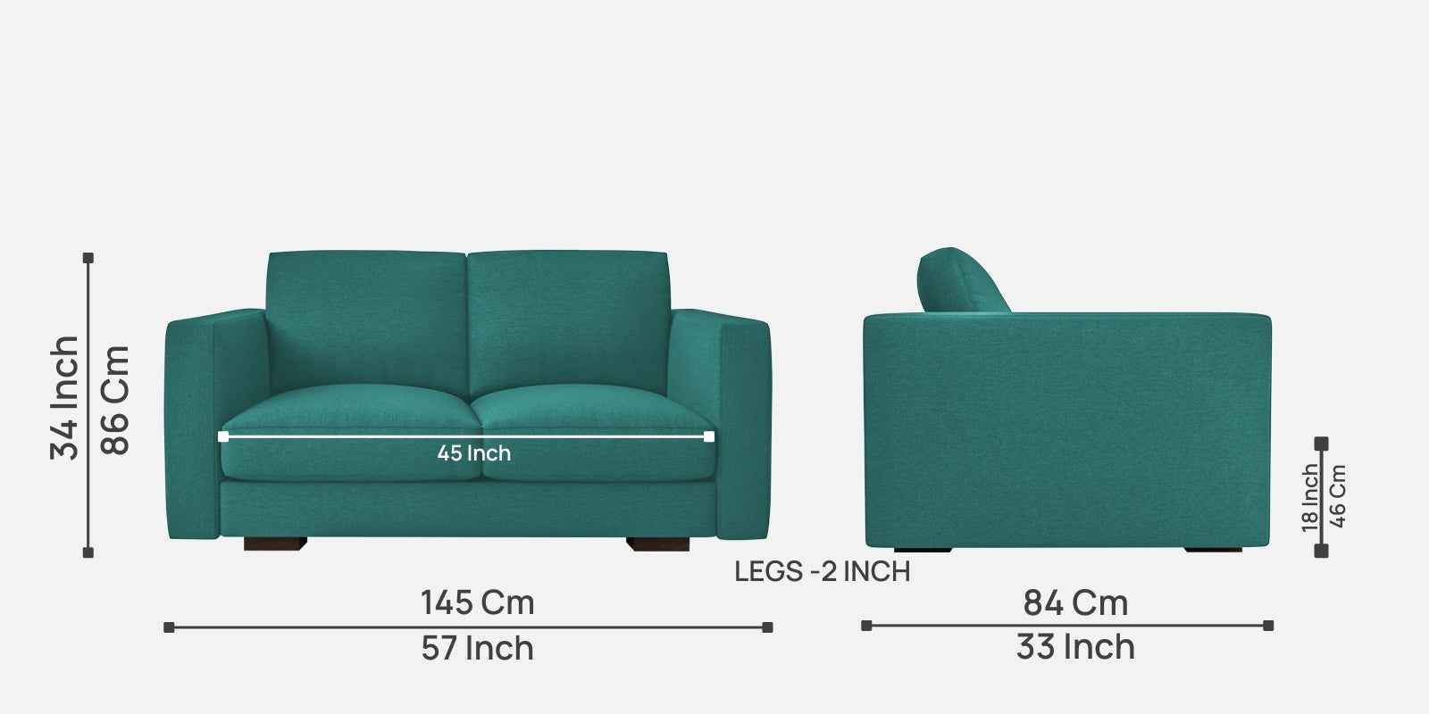 Messy Fabric 2 Seater Sofa in Sea Green Colour