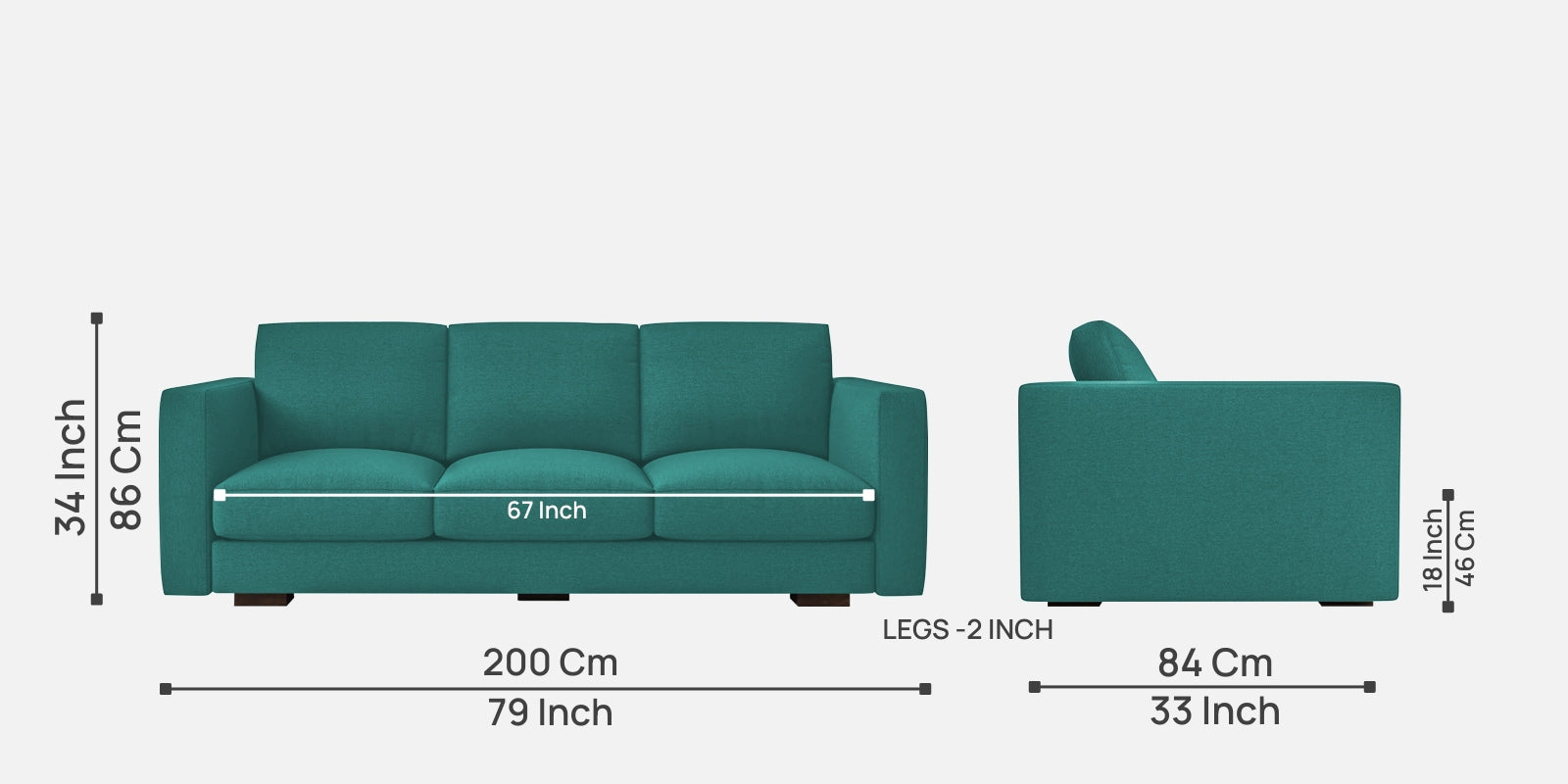 Messy Fabric 3 Seater Sofa in Sea Green Colour