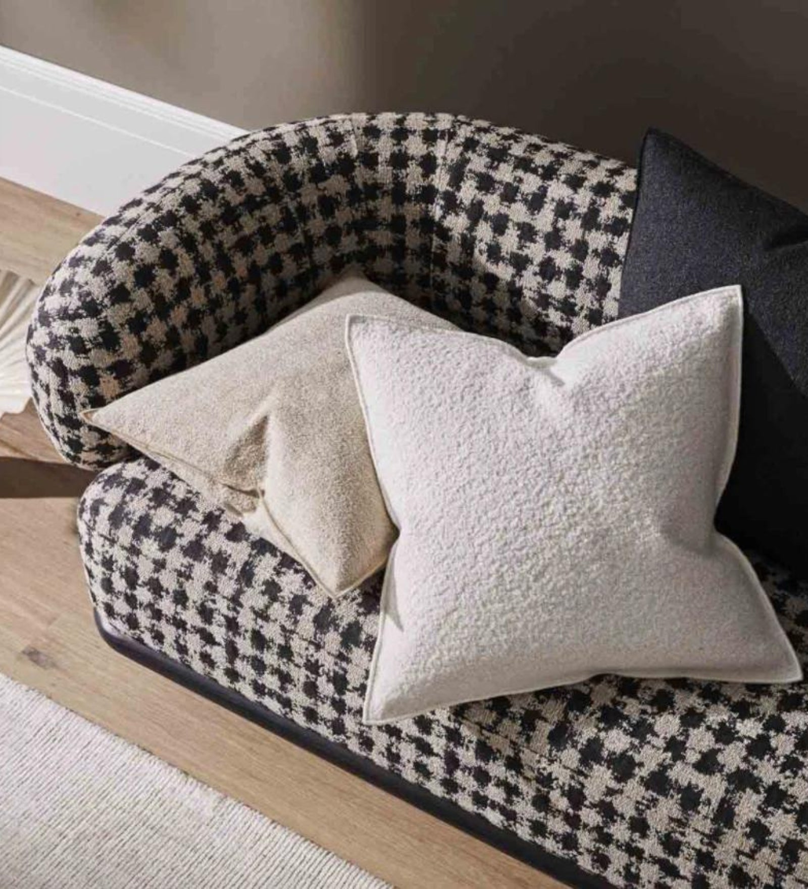 Exo Fur Fabric Geometric 16x 16 inches Cushion + Covers (Pack of 2) In Bright White Colour