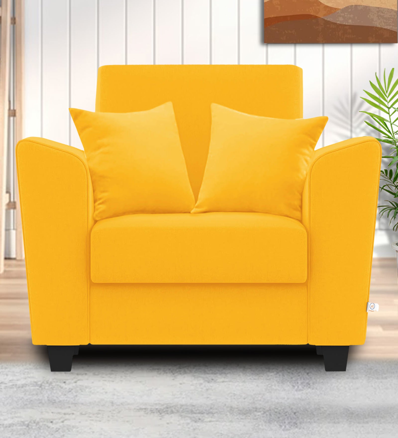 Daku Fabric 1 Seater Sofa in Bold yellow Colour