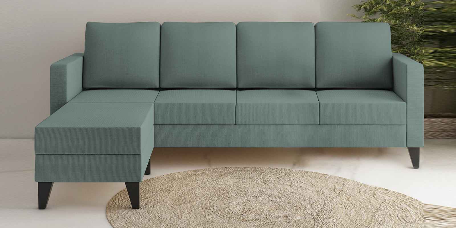 Nori Fabric RHS Sectional Sofa (3 + Lounger) In Suka Blue Colour