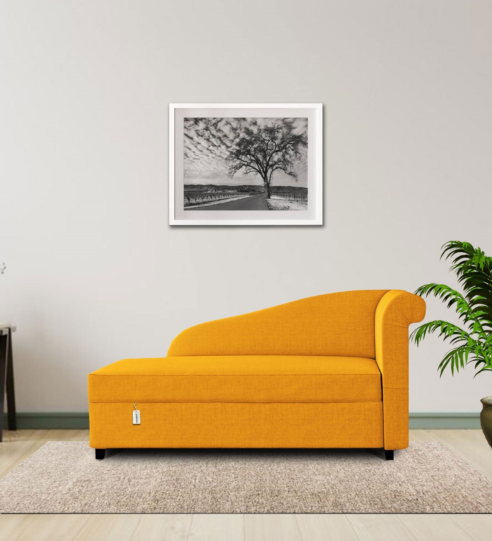 Toppy Fabric LHS Chaise Lounger In Bold Yellow Colour With Storage