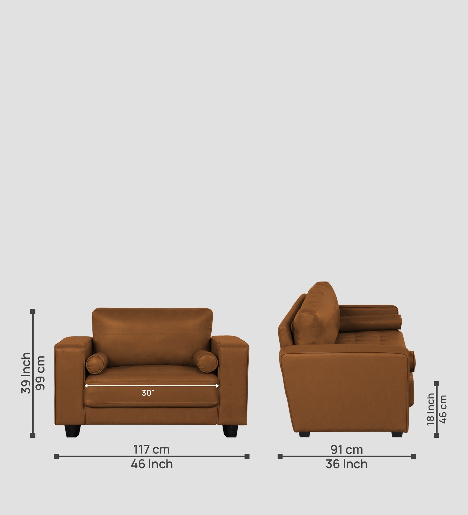 Darwin Leatherette 1 Seater Sofa In Cinnamon Brown Colour - Febonic Living